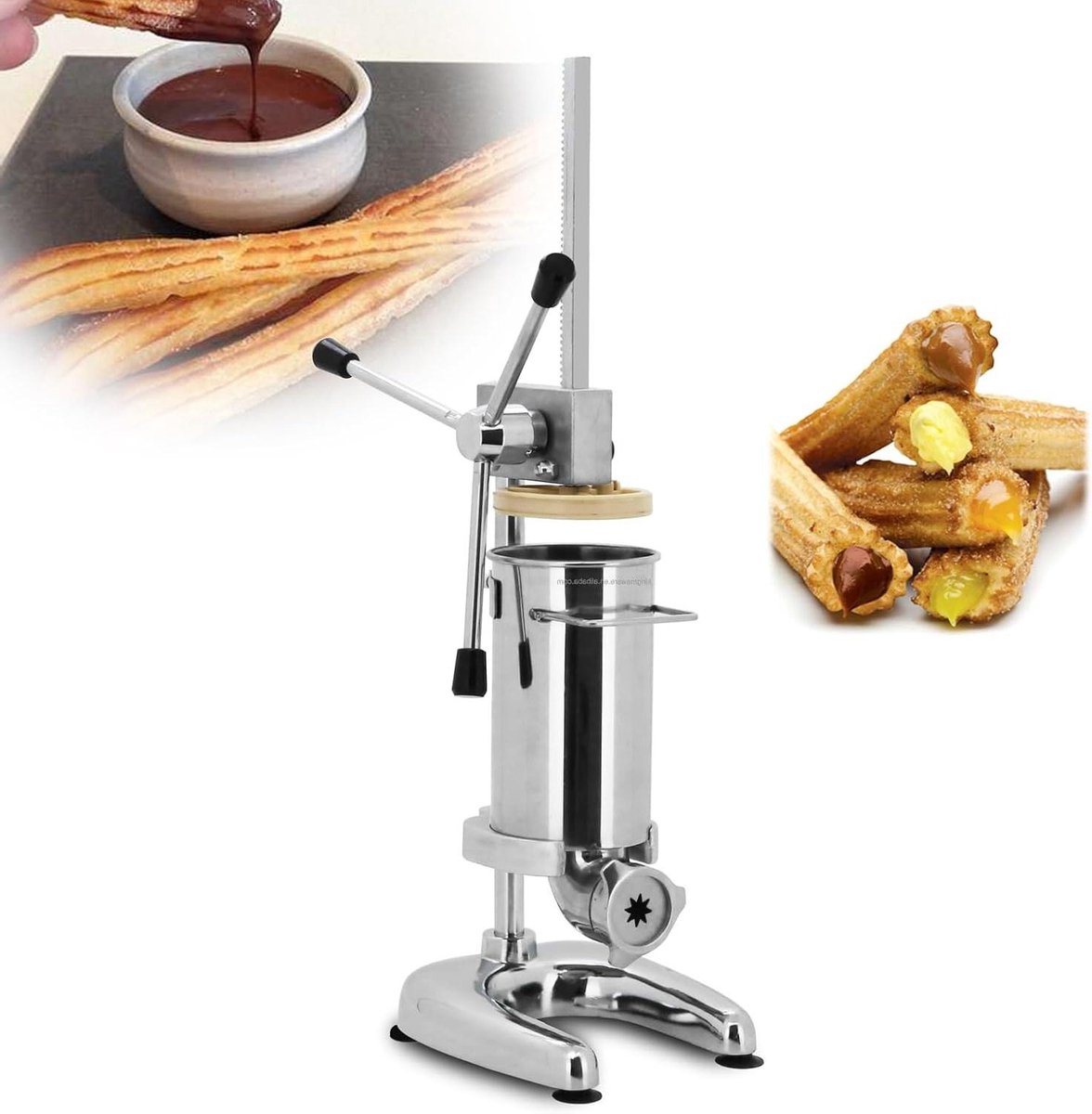 Churro Maker Machine - Spaanse Donut Maker - Zelf Churros Maken - 5 Vormen Inclusief - 3L Capaciteit - Zilver
