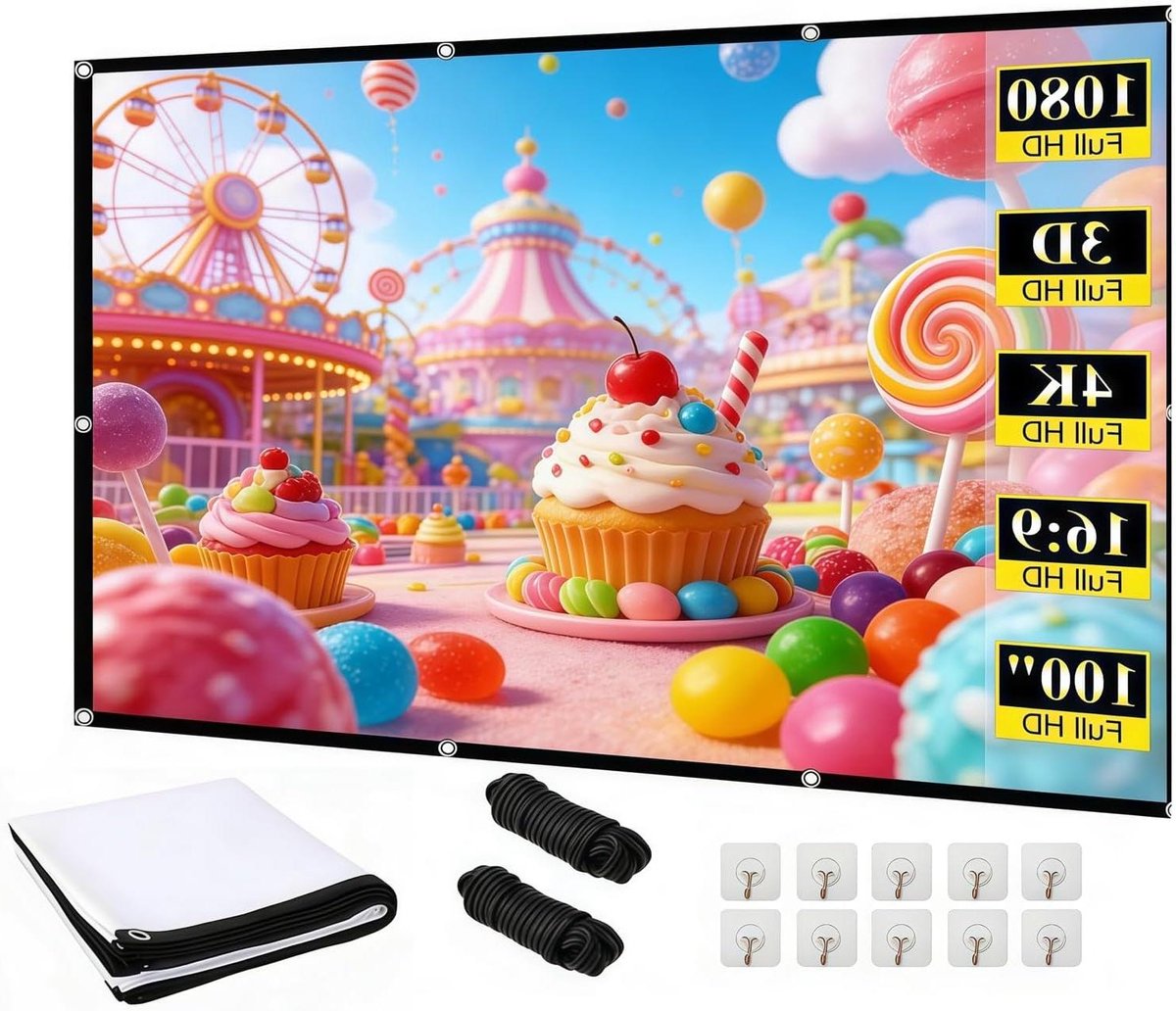 Projectiescherm - Beamerscherm HD - Thuisbioscoop Creëren - 100% Kreukvrij Materiaal - 120 Inch 16:9 - Wit