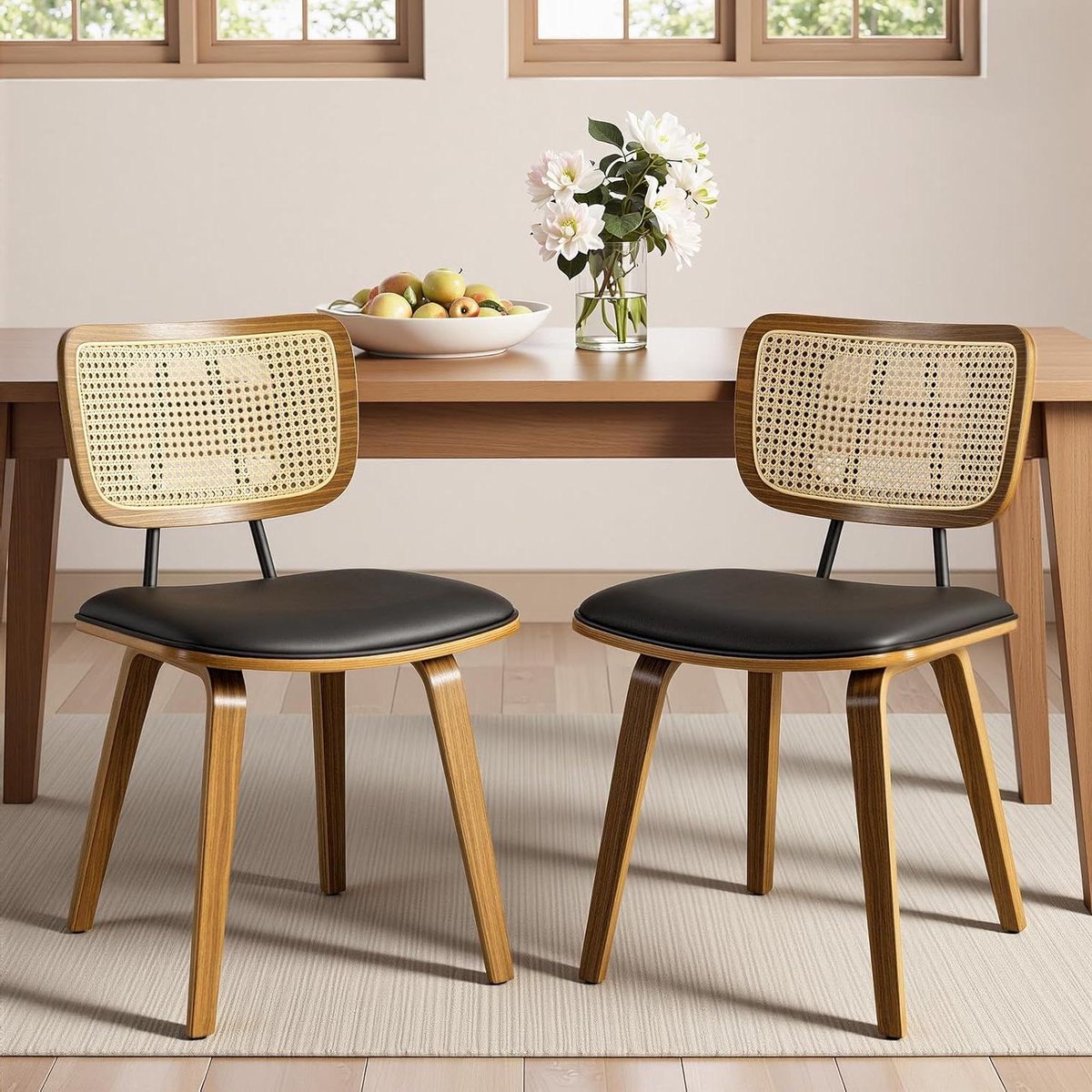 Eetkamerstoelen Set - Keukenstoelen - Comfortabel Zitten - Rotan Rugleuning - 48 cm Zithoo