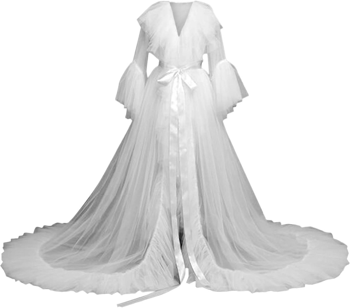 Lange Tule Kimono - Nachtjapon Bruids - Avond Ontspanning - Zacht Materiaal - One Size - Zwart