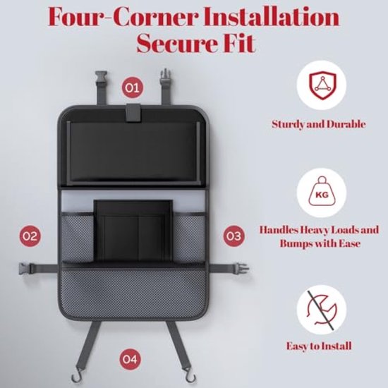 Auto-organizer, grote rugleuningbescherming voor kinderen, multifunctionele waterdichte achterbankorganizer met klaptafel, tablet/telefoonopslag en 9 vakken, 42 cm × 61 cm (2 stuks) — afbeelding 2