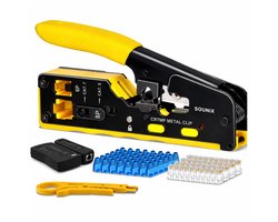 Sounix Netwerk Tester Set - Kabeltester voor CAT.5/CAT.6/CAT.7 - Krimptang - UTP, FTP, STP RJ45, RJ11 Testers - Geel