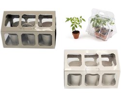 Broeikas en Plantenpot Set - Vensterbank Kas - Planten Kweken - Vintage Stijl - 20 x 30 x 30 cm