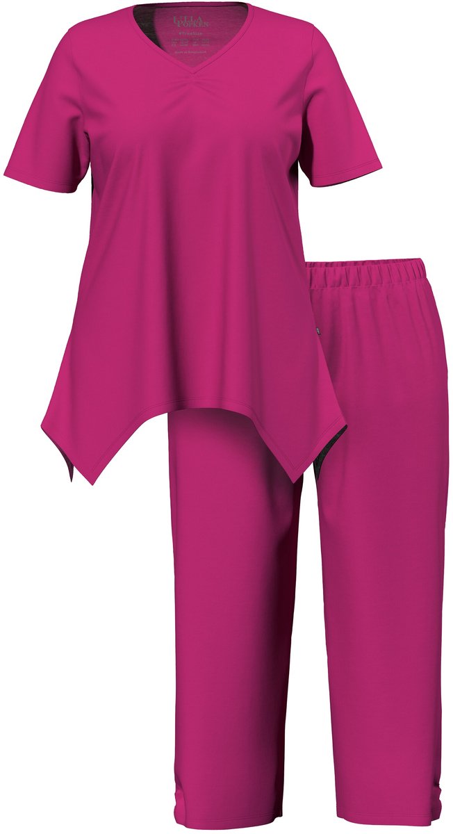 Ulla Popken Dames - Pyjama puntzoom V-hals korte mouwen - Fuchsia - Maat 46+