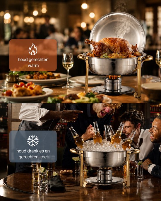 Sello! chafing dish set – set van 4 – warmhoudschalen – buffet– koud en warm– 4,7L per pan – luxe gouden afwerking – rvs — afbeelding 5
