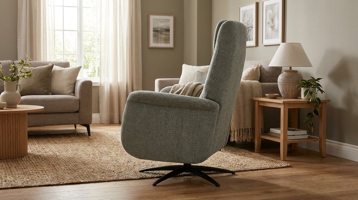 Elektrische Relaxfauteuil 1-Motorig – House&Garden Stockholm Mushroom Royal Bouclé 77x87x112 cm – Draaifauteuil 350° met Voetsteun & Kantelfunctie – Luxe Design Fauteuil Zwart Metaal – Comfortabele Ergonomische Relaxstoel