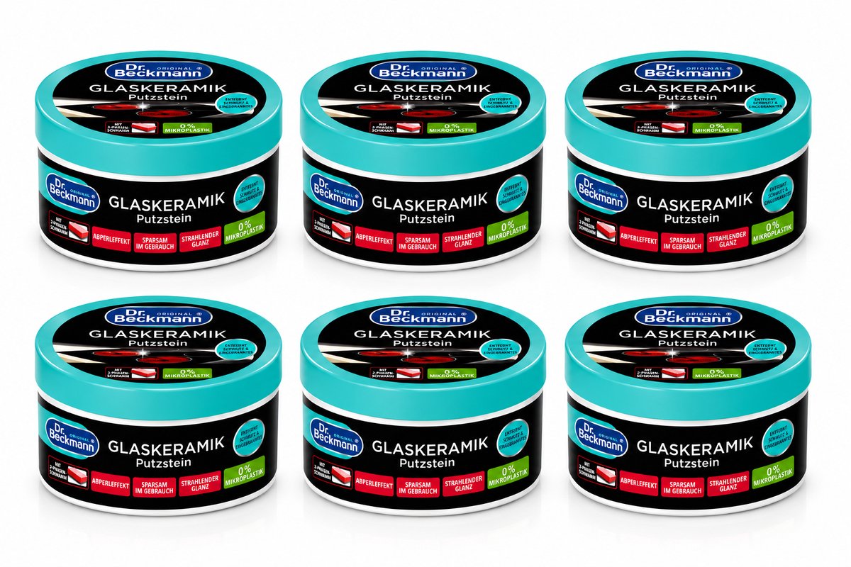 Dr. Beckmann Glaskeramiek Poetssteen 6-Pack – Kookplaatreiniger voor Inductie & Keramische Kookplaten