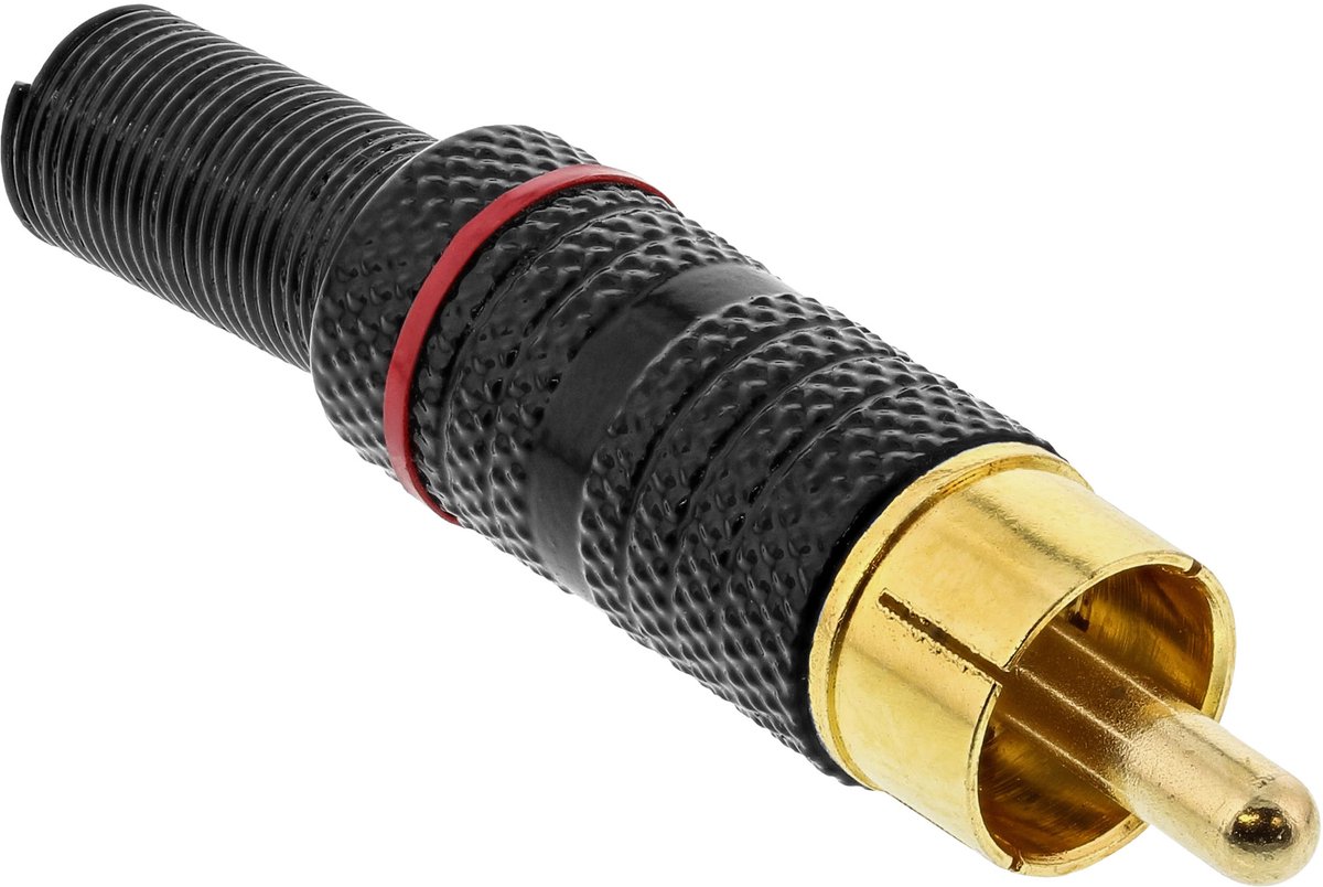 InLine® RCA metal male plug for soldering, black, red ring, for 6mm cable