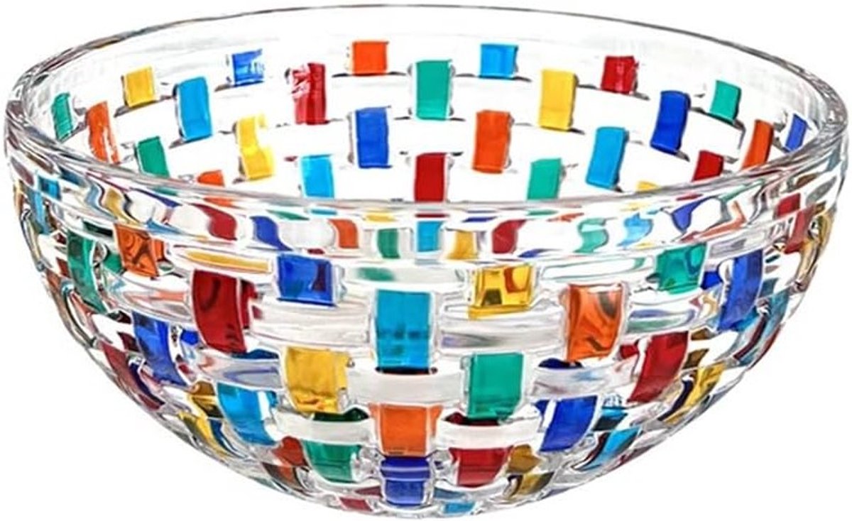 Kleurrijke Handgeschilderde Glazen Saladeschaal van 20 cm - Decoratieve Mengkom voor Thuis, Bruiloft en Feestjes, Geschikt voor Fruit, Snacks en Desserts