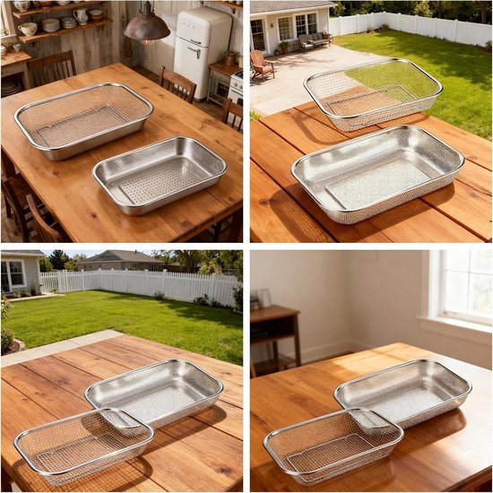 Set van 2 Tuinzeven met Grove Gaas en Geperforeerde Vierkante Mand voor Grond en Steen, Perfect voor Zeven en Filtreren van Tuinaarde — afbeelding 2