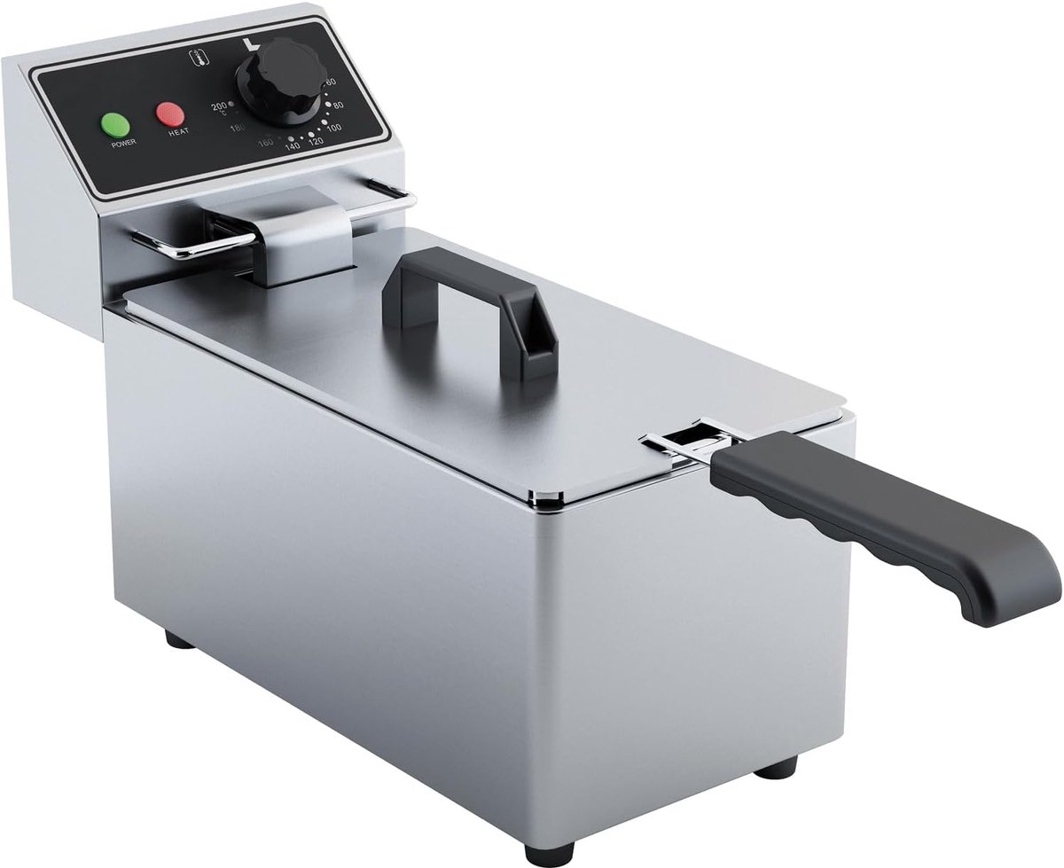 Elektrische Friteuse - Frituurpan Horeca - Professioneel Frituren - Traploze Temperatuurregeling - 4 Liter 2000 Watt - RVS Zilver