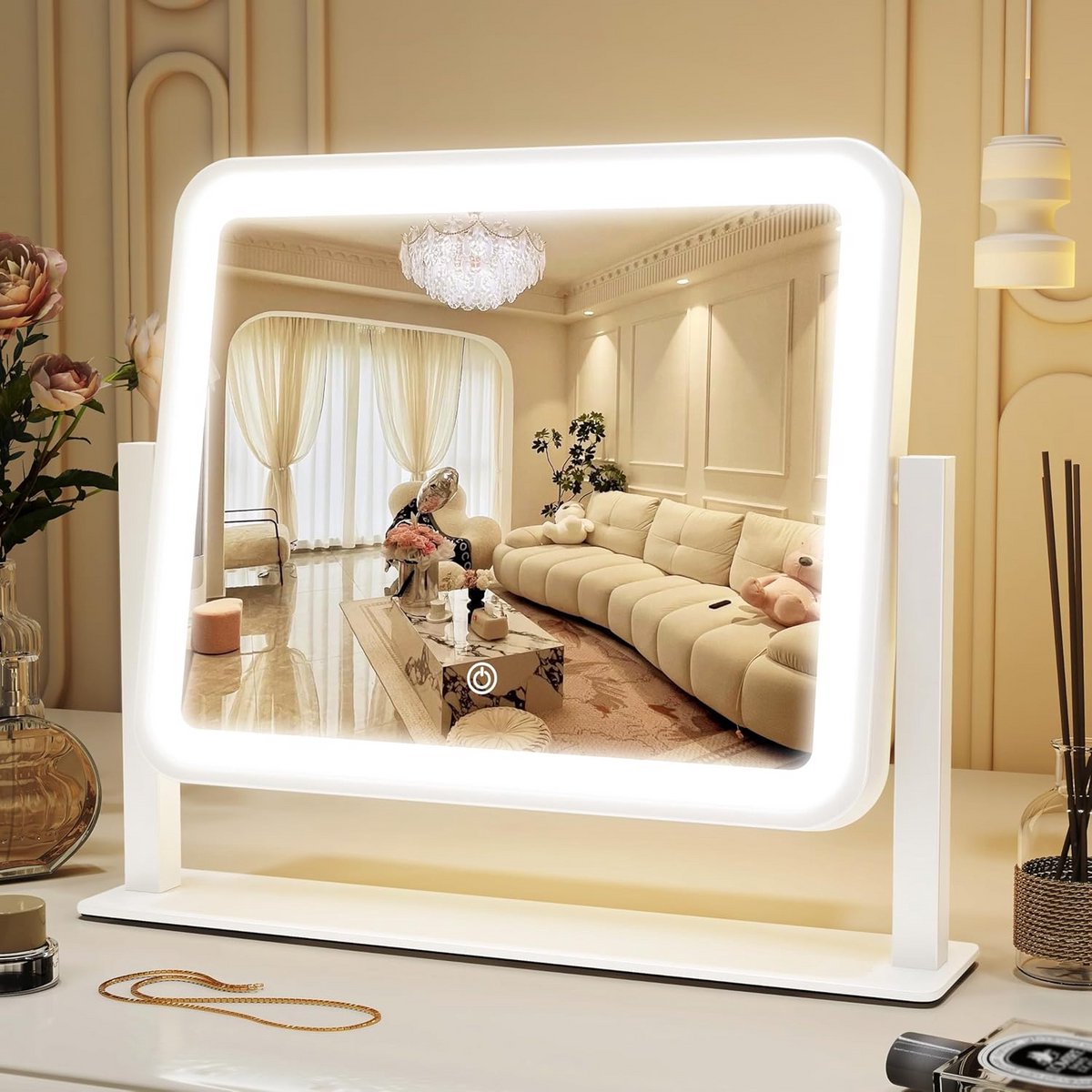 Verlichte Make-up Spiegel 360 Graden Draaibaar met Touch Bediening
