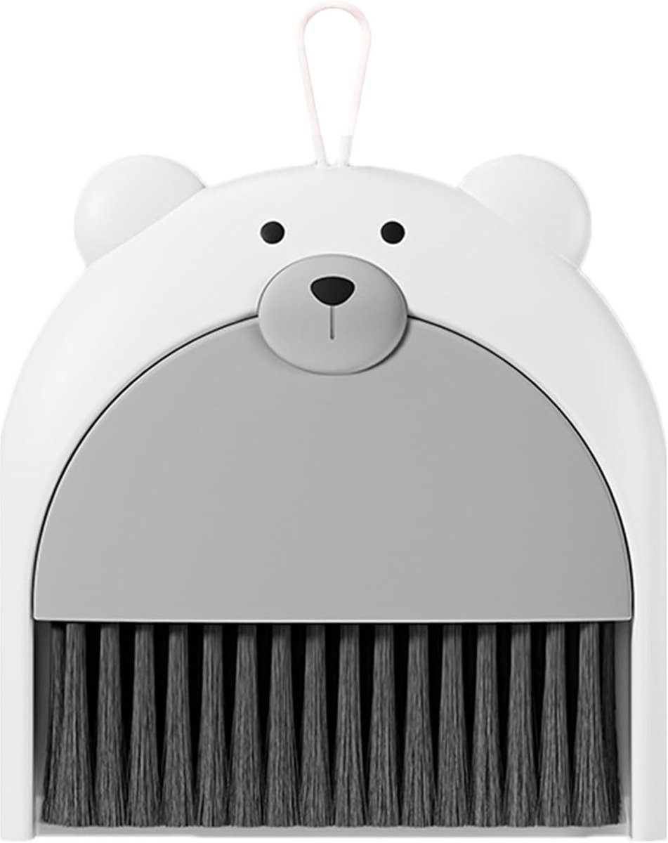 Mini Stofschop Borstel - Kleine Schop Bezem - Desktop Reinigen - Compact en Hangbaar - 18 x 23.5 cm - Grijs