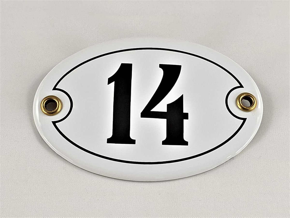 Emaille Huisnummer - Ovaal Nummerbord - Buiten Gebruik - Handgemaakt Emaille - 105 x 7 cm - Wit Zwart