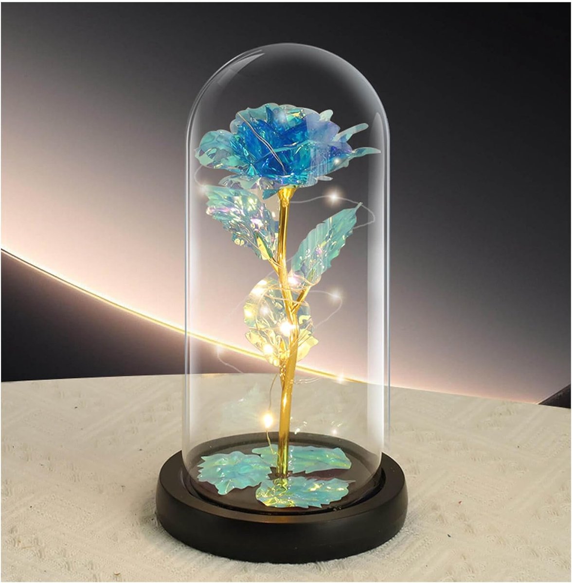 Glazen Roos - Eeuwige Bloem - Romantisch Cadeau - Met LED Verlichting - 11 x 21 cm - Blauw