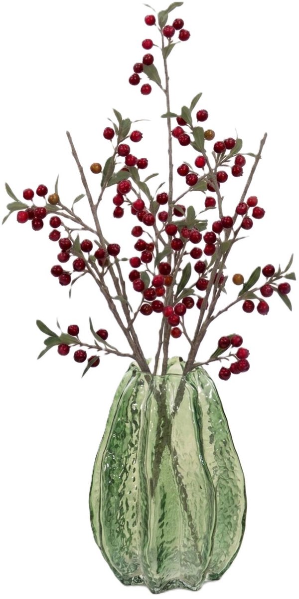 Mega Collections Bloemenvaas Callas - bewerkt sier glas - D14 x H21 cm - transparant groen - boeket en stelen - Moderne stijl
