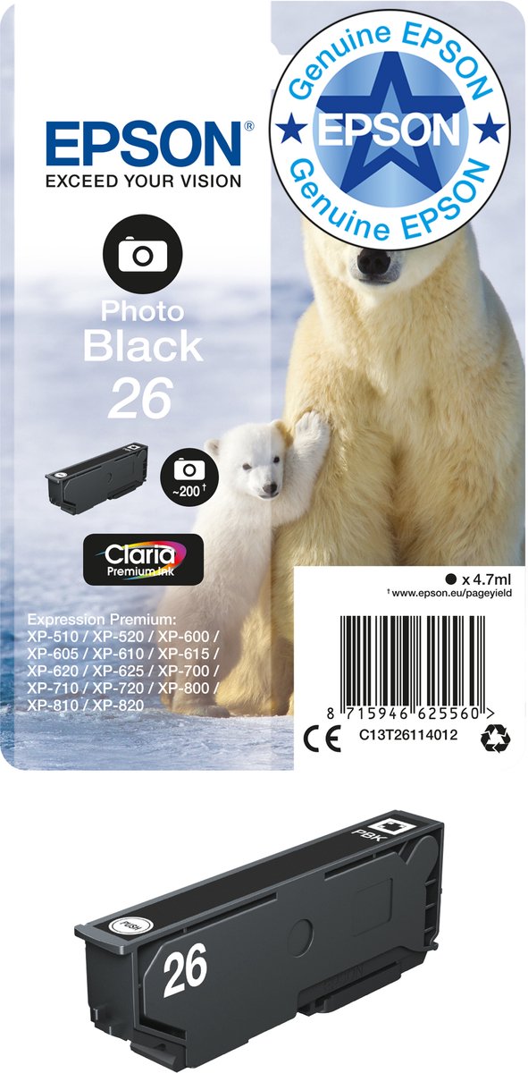 Epson 26 - Inktcartridge / Foto Zwart