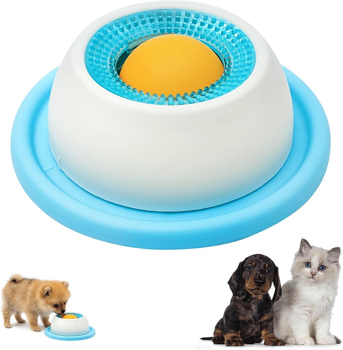 Likspeeltje voor honden - met draaiende bal - likbak voor honden - Hondenlikbal - likbal - likbal voor kleine honden - Voerdispenser - Lick Bowl - Voerbak - Voor verveelde puppy's en katten - Blauw