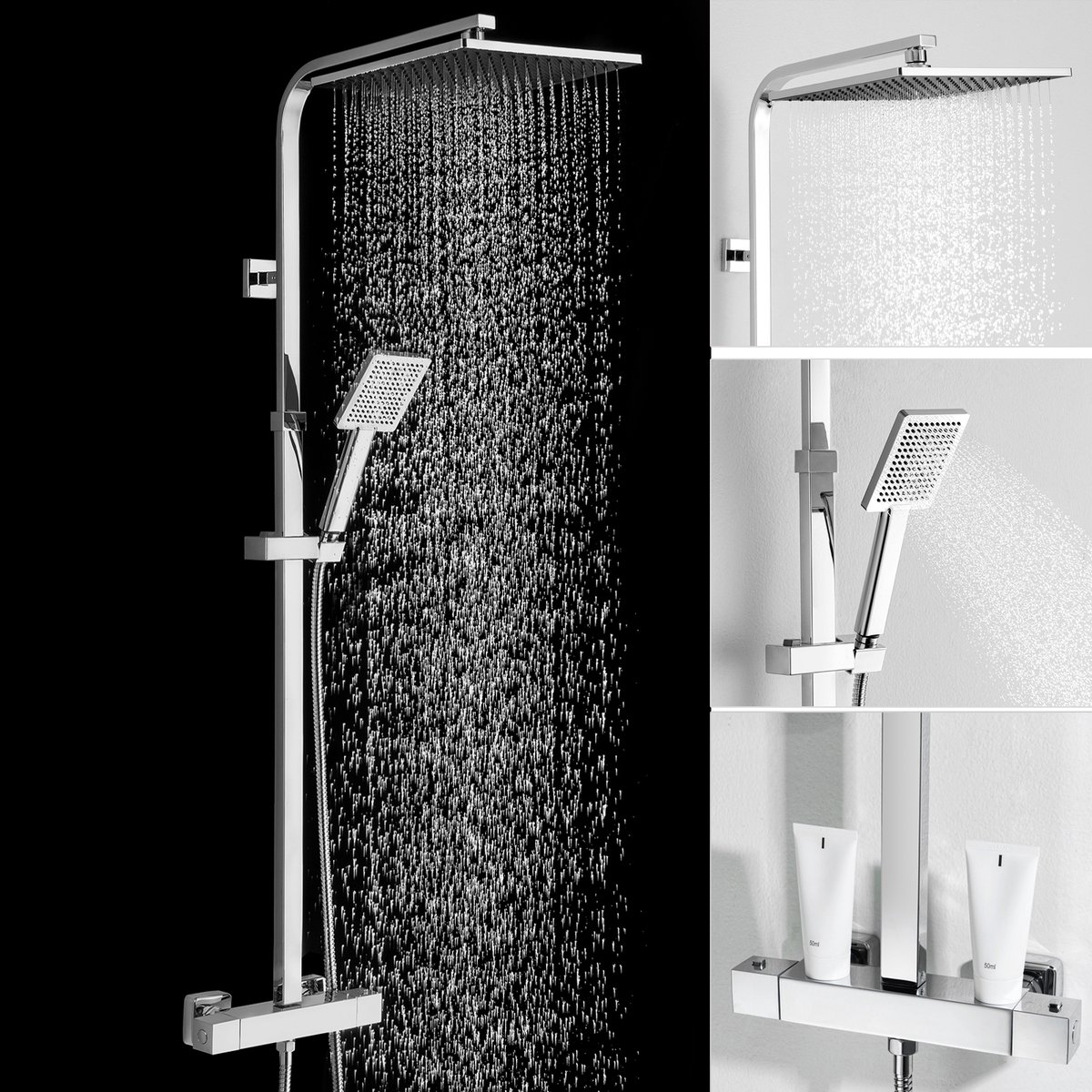 CECIPA Max Regendouche met thermostaatkraan - 25 cm Douchekop - Met CoolTouch technologie - Doucheset - Verstelbare Hoogte 97-130 cm - Waterbesparend - Chroom