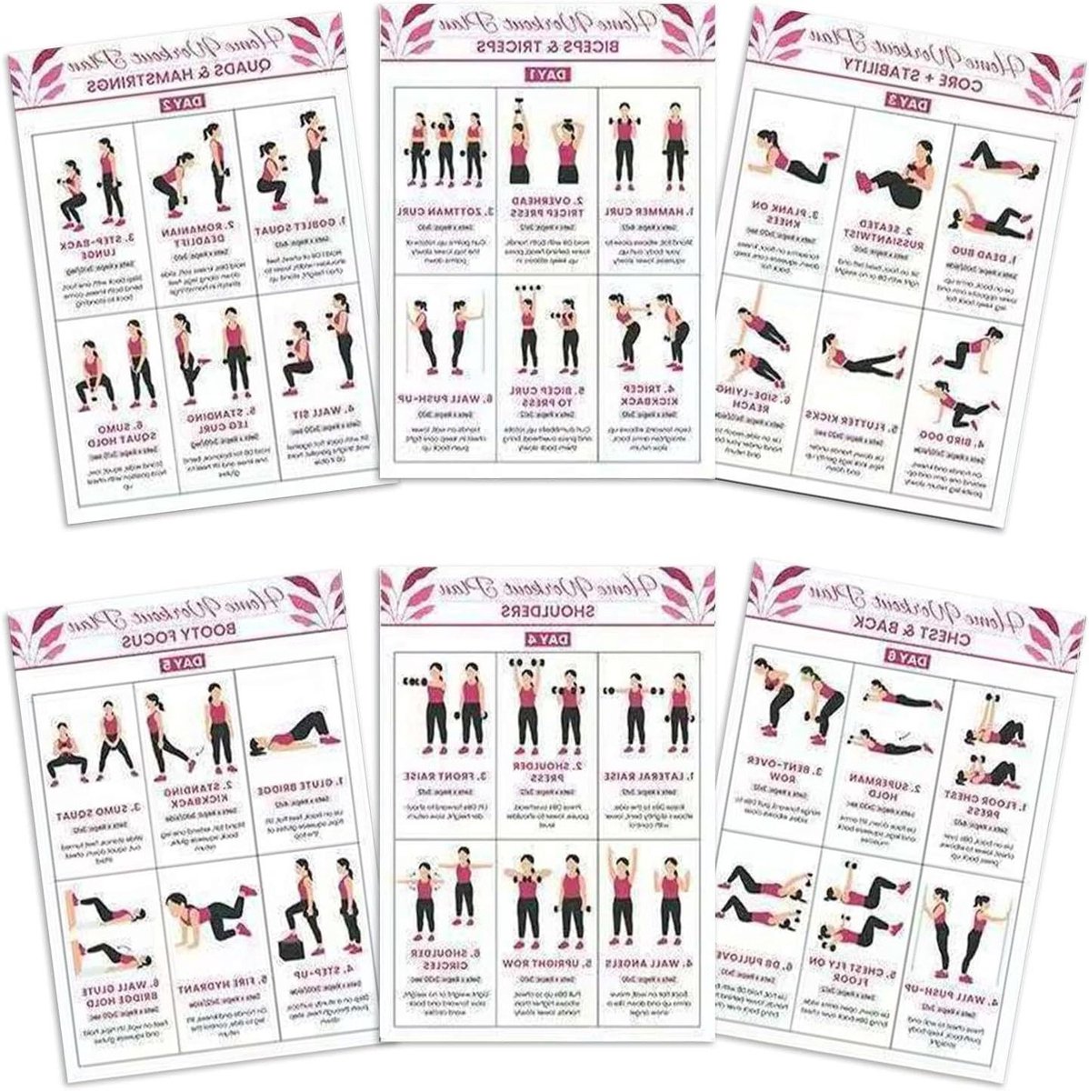 Workout Grafieken - Fitness Gids - Thuis Trainen - Spierbetrokkenheid Tonen - 6 Stuks - Multi