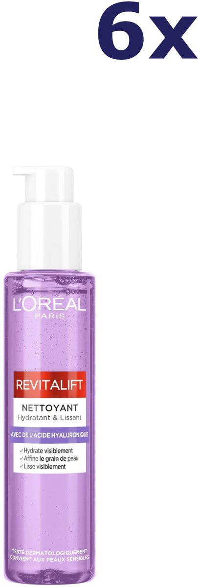 L'Oréal - Revitalift Filler Reinigingsgel met Hyaluronzuur - 6 x 150 ml - Voordeelverpakking