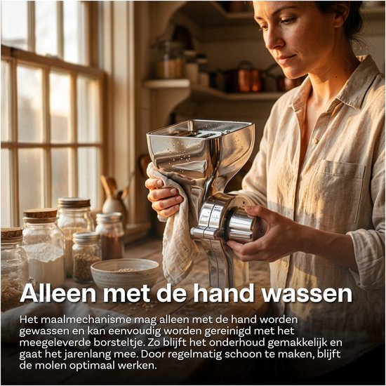 Graanmolen Opzetstuk voor KitchenAid Stand Mixer van MMOBIEL – 12 Instelbare Maalstanden – Metalen Graanmolen voor Malen van Tarwe, Maïs, Haver, Noten, Koffiebonen & Meer – Makkelijk Te Reinigen — afbeelding 3