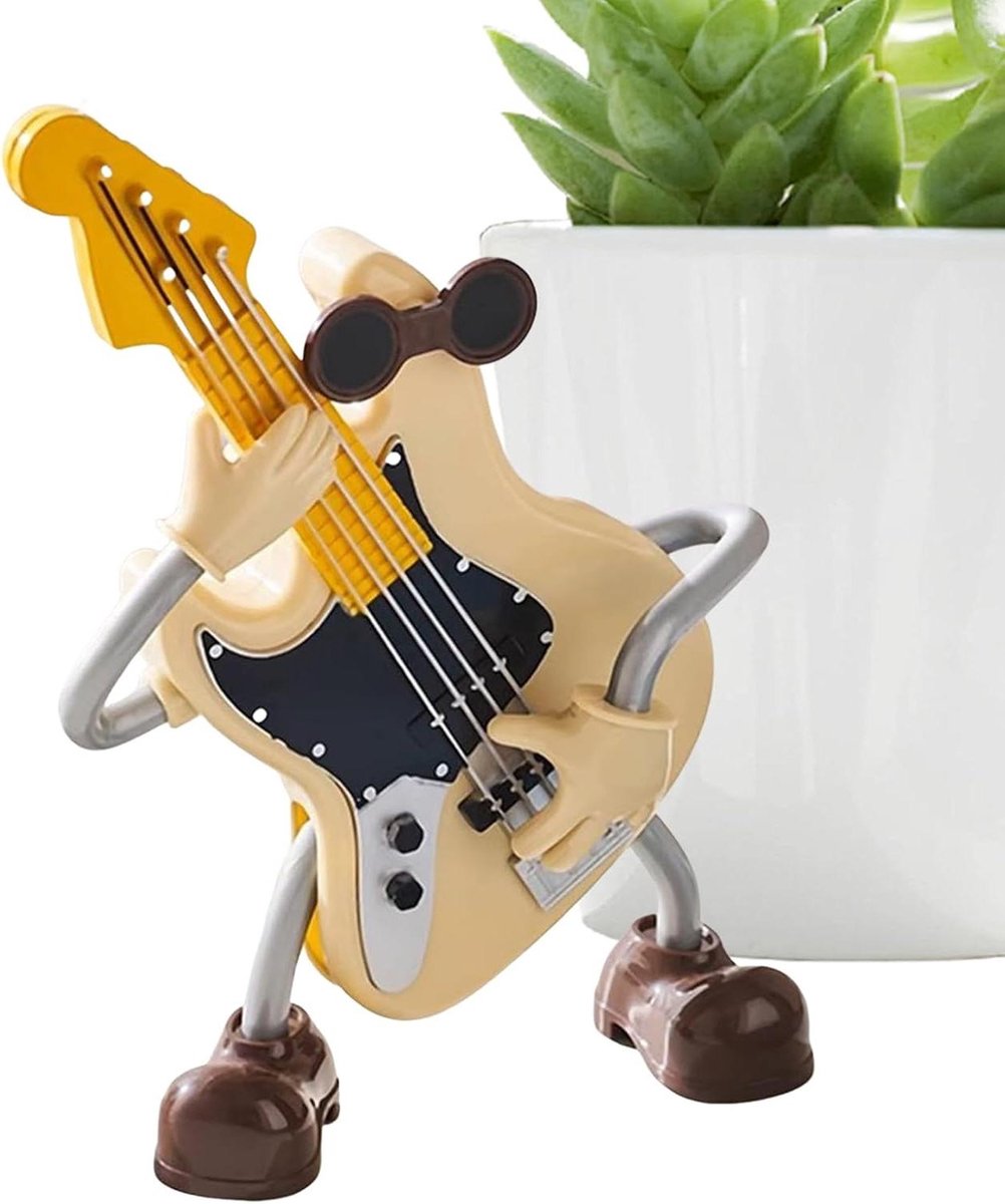 Gitaar Beeldje - Muziek Decoratie - Bureau Decoreren - Artistiek Miniatuur - 18x8x18 cm - Gitaar Kleur