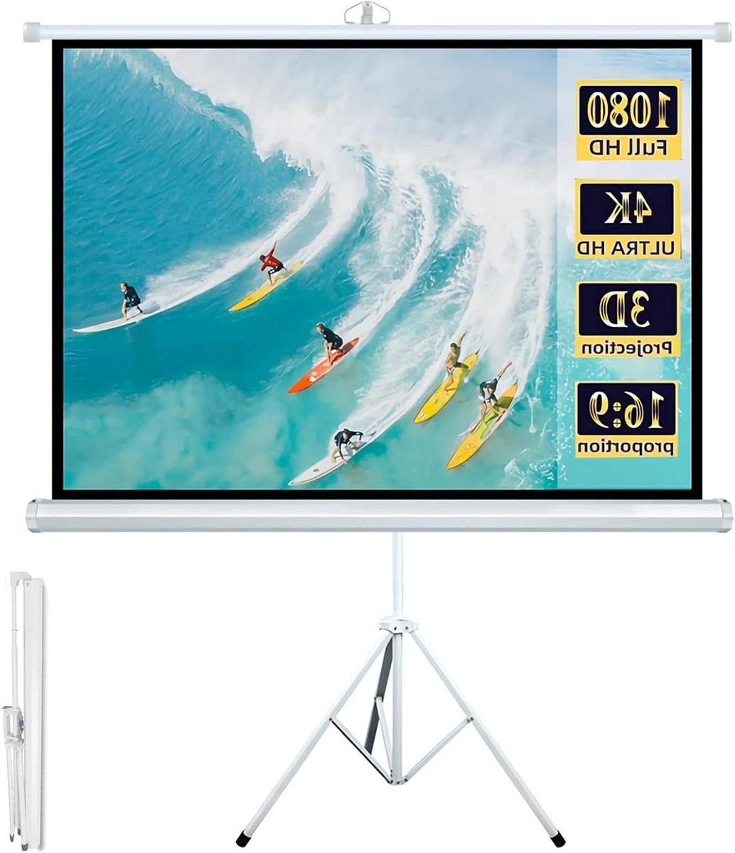 60 72 84 Inch Portable Projection Screen with Tripod, Easy Set Up 16:9 Mobile Projection Screen for Home Theater, Garden Party, Movie Nights(72inch(159X90cm))