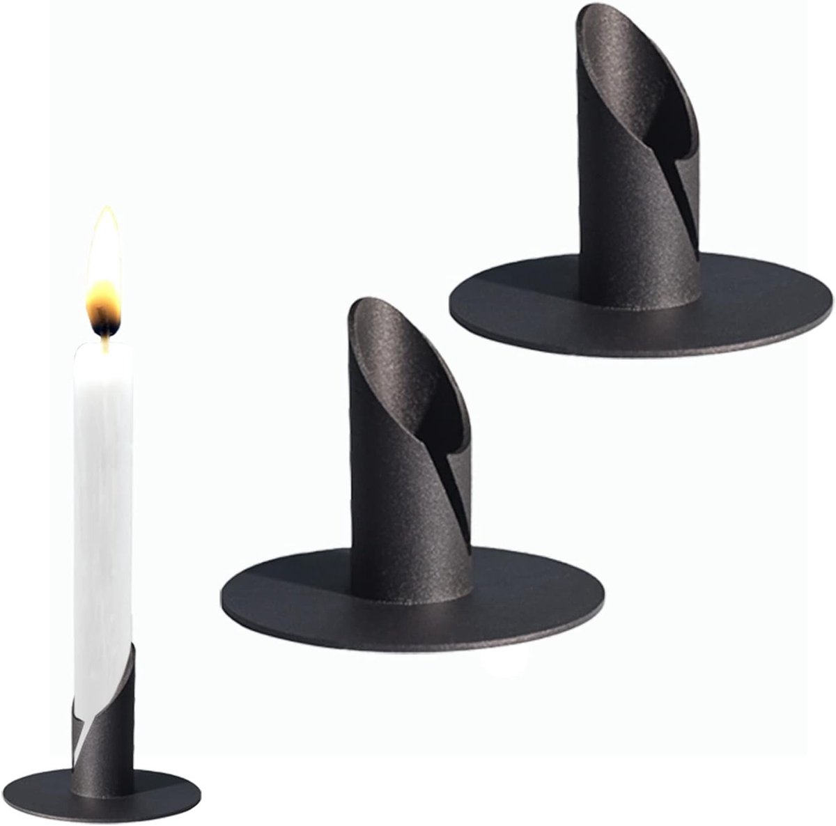 Set van 2 Zwarte Kaarsenhouders van 1 Inch voor Woonkamer, Eetkamer en Slaapkamer Decoratie, Stijlvolle Kaarsenstandaards voor een Sfeervolle Ambiance