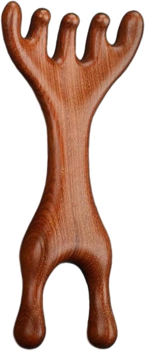 Houten Hoofdhuid Massager - Dubbelzijdig Gereedschap - Ontspanning Bevorderen - Ergonomisch Acupressuur - 13 x 5 cm - Koffie