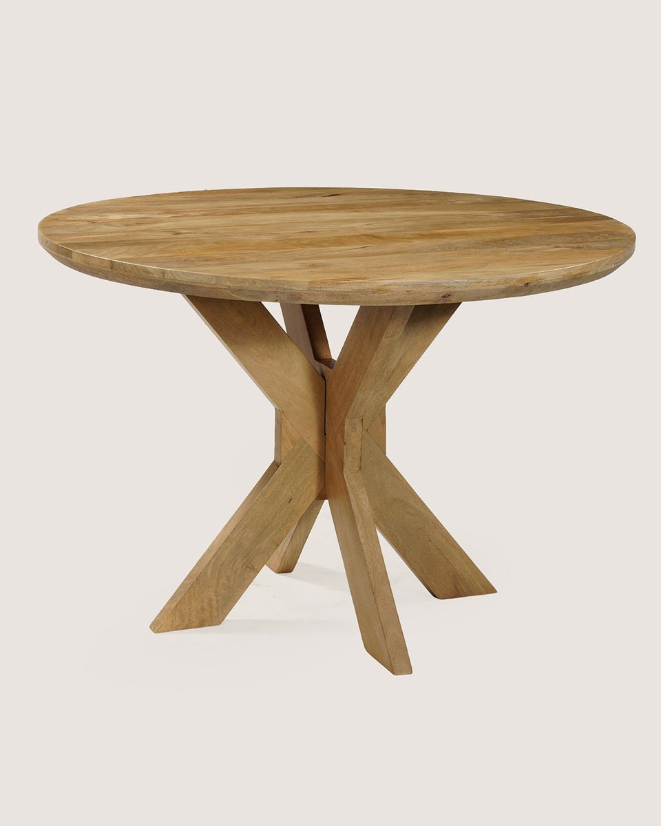 Ronde Eettafel 110 cm Mangohout – Houten Matrix Onderstel – Elegant Chic – 4 Personen