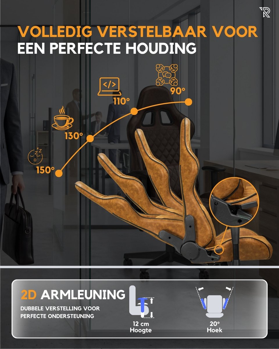 Ranqer Felix Bureaustoel Gamingstoel Bruin/Tan - afbeelding 2