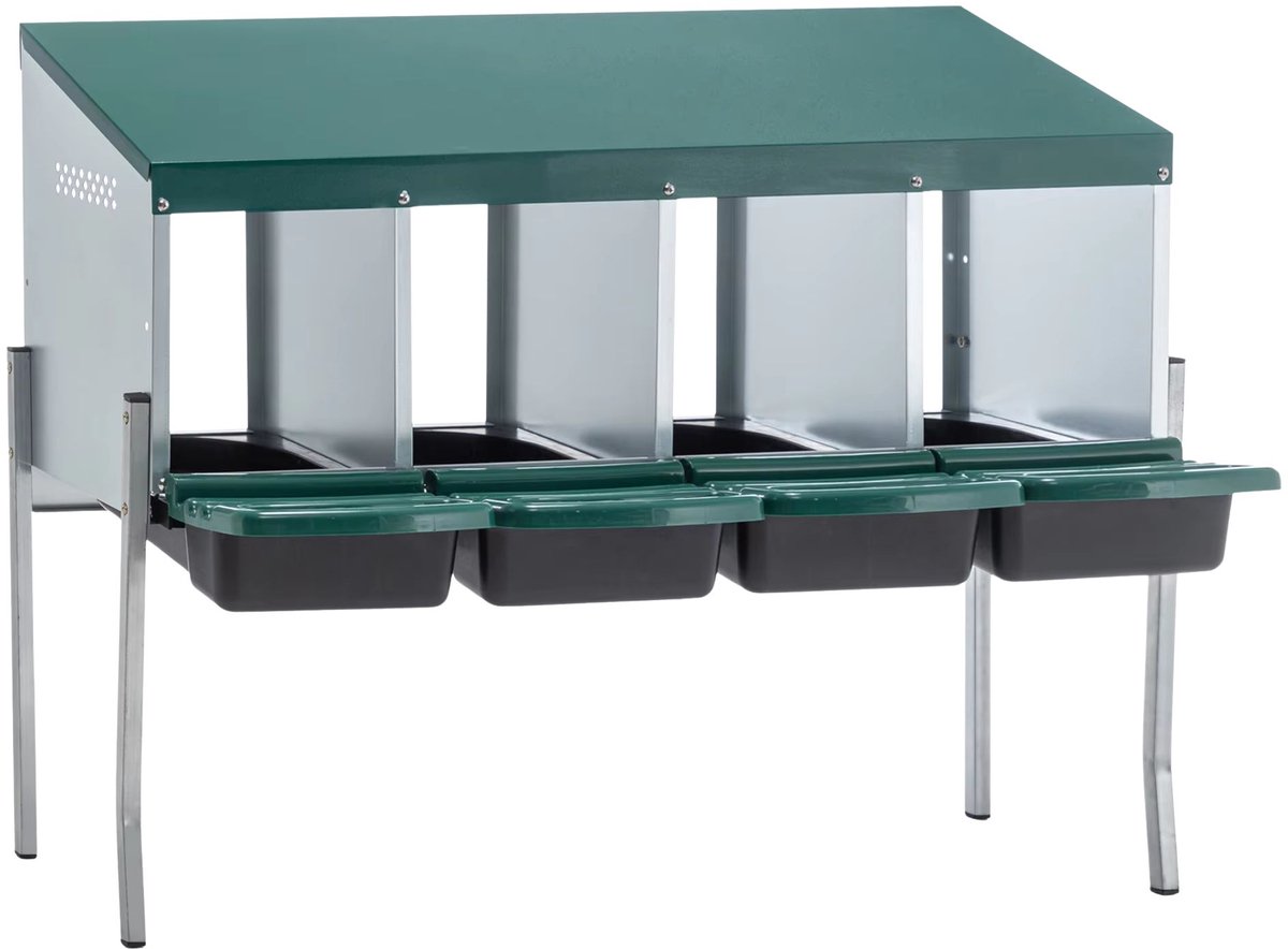 Kippenlegbatterij – Voor kippen / pluimveehouderij – 4-vaks, geventileerd en gemakkelijk te reinigen – Metaal in groen (107 × 86 cm)