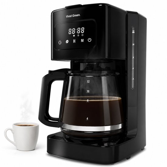 Koffiezetapparaat Filterkoffie 1.8L met Touch Display - 14 Koppen - Zwart - Vivid Green