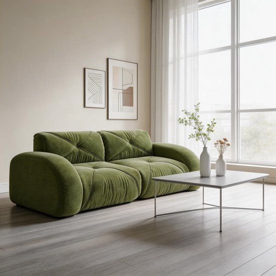 Komhtom - Frame-loze modulaire 2-zitsbank - van comfortabele chenille-stof - 32D-schuim met hoge dichtheid - antislipontwerp en geen montage nodig - geschikt voor de woonkamer - groen