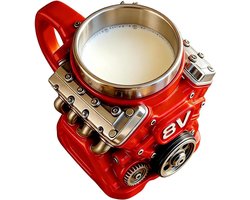 Reismok Motorontwerp - Thermo Mok - Dagelijks Gebruik - Uniek Motor Thema - 11.5 x 13 cm - Zilver