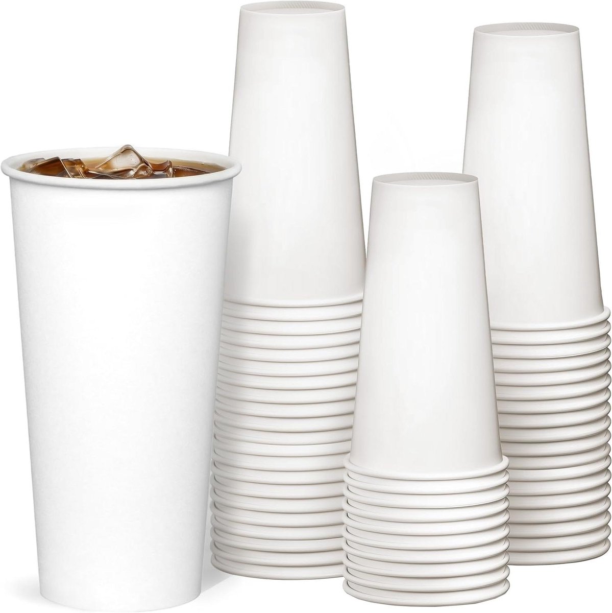 Papieren Bekers - Warme Dranken - Dagelijks Gebruik - Stevige Rand - 600 ml 100 Stuks - Wit