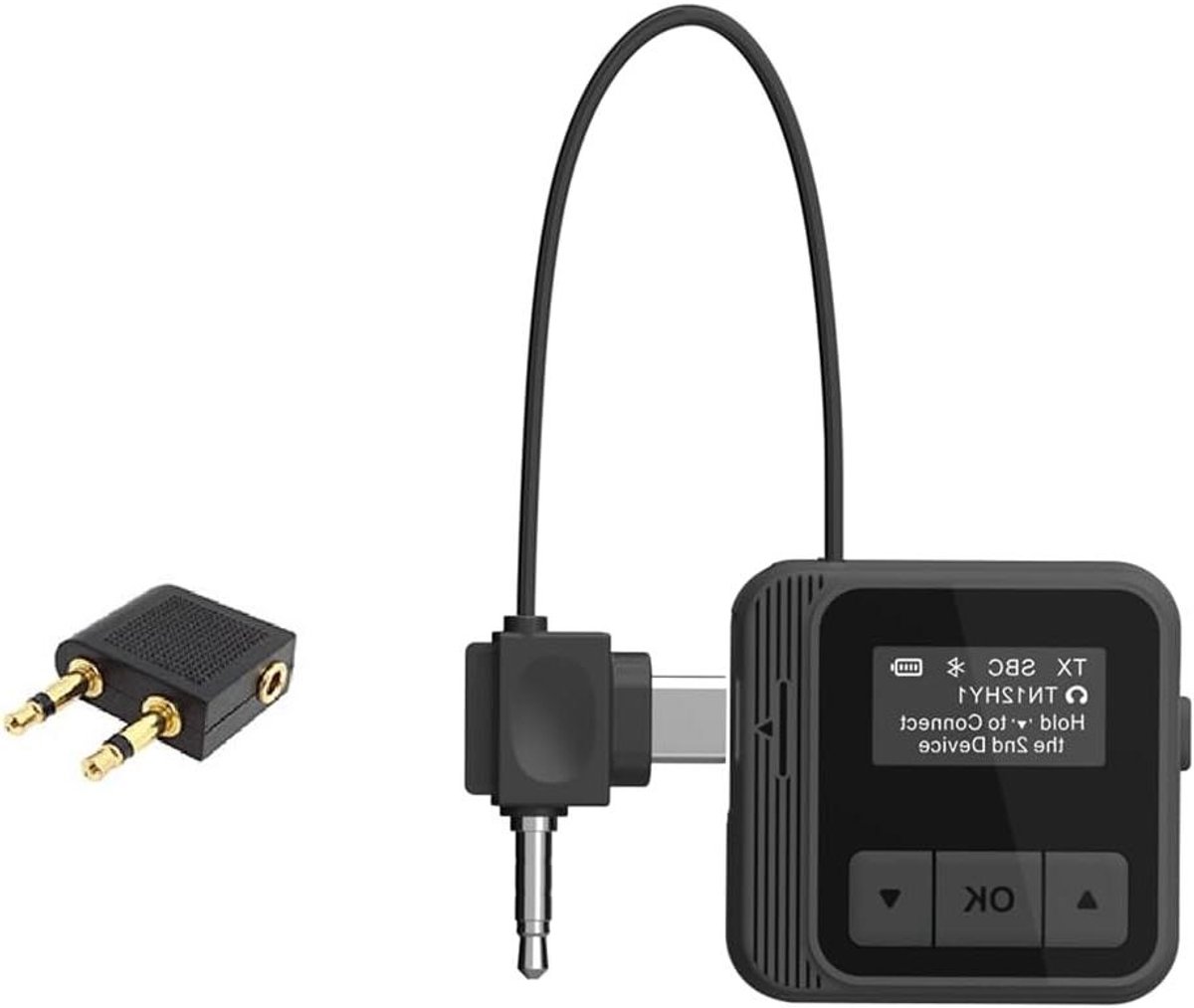 Audio Adapter - Audio Converter - Draadloze Audio - Vliegtuig Plug - 12 x 9 x 3 cm - Zwart