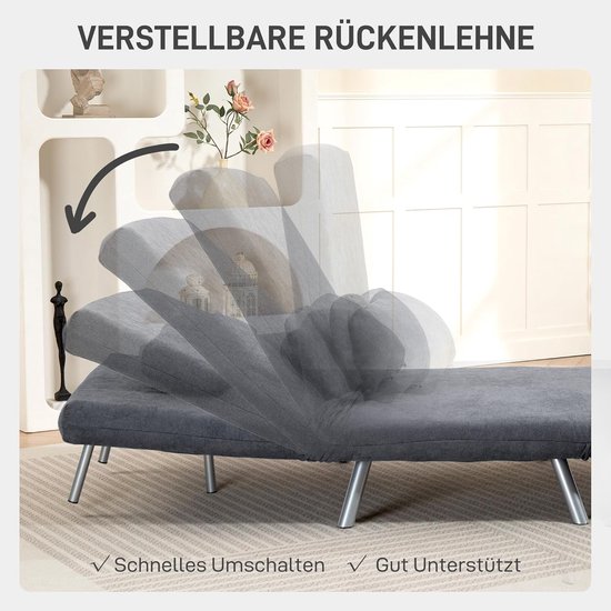 Klapfauteuil met Bed - Slaapbank - Gastvrij Ontvangen - 5-voudig Verstelbaar - 190 cm Bedlengte - Donkergrijs — afbeelding 4