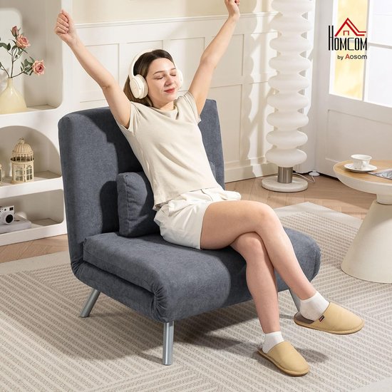 Klapfauteuil met Bed - Slaapbank - Gastvrij Ontvangen - 5-voudig Verstelbaar - 190 cm Bedlengte - Donkergrijs — afbeelding 5