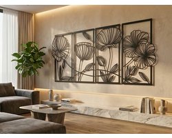 Wanddecoratie Bloemen, Houten Wandbeeld, 3D Wanddecoratie voor Thuis, Moderne Beelden voor Huis Kantoor Slaapkamer, Woonkamer en Keuken - 134x50 cm