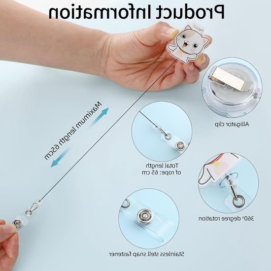 8PCS Schattige Cartoon Badge Reel Retractable ID Houder met Clip voor Medisch Personeel, Onderwijzers en Studenten - Leuke Dieren Ontwerpen voor Kantoor en Ziekenhuis — afbeelding 2