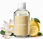 Fles SteamStory "DIAMOND" wasparfum met een witte lotusbloem, citroen en waterdruppels.