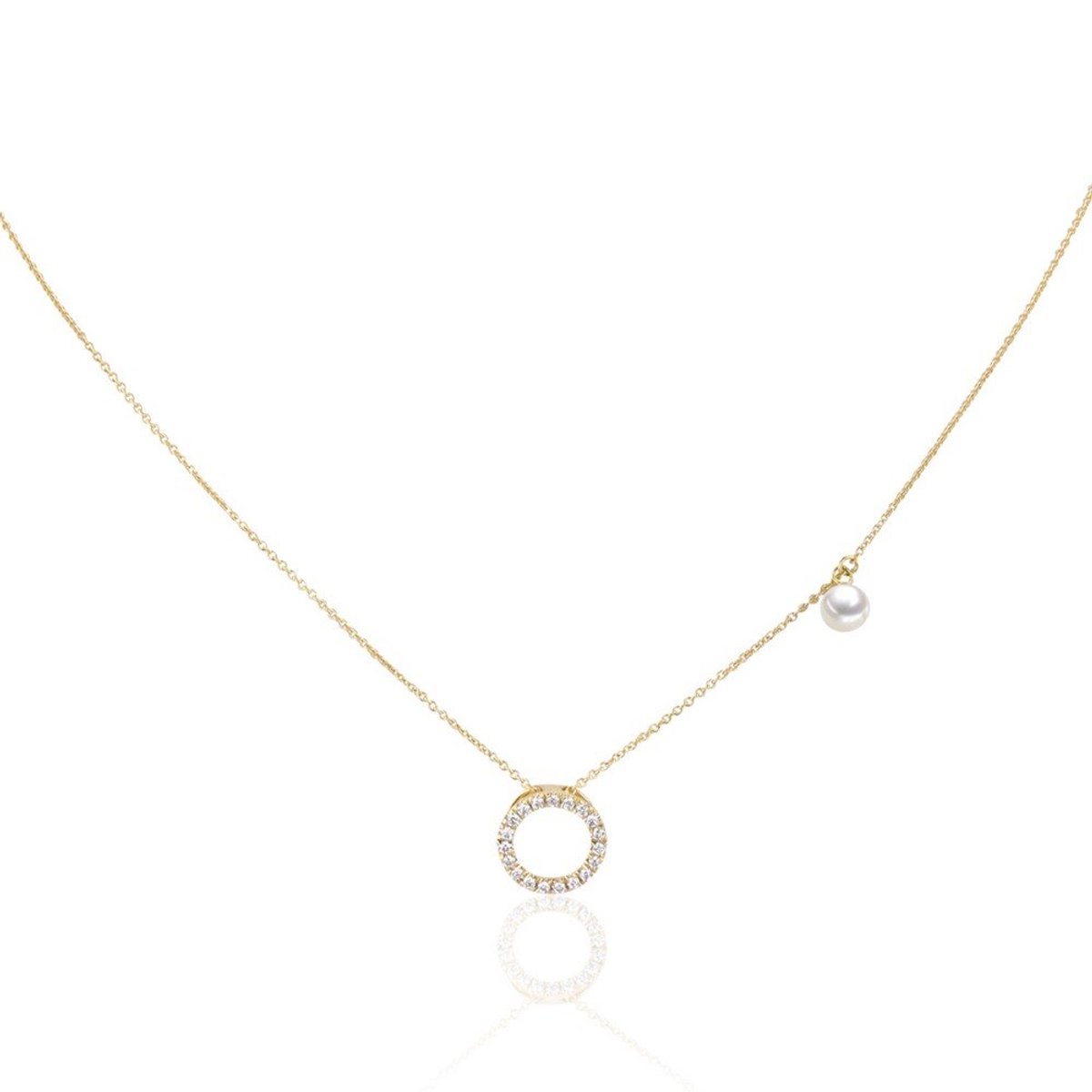 Luna-Pearls - 214.0361 - Ketting - Dames - 750 Geelgoud - Akoya-cultuurparel en Brillanten - 45cm