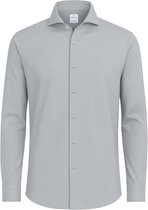 Vercate - Strijkvrij Overhemd - Japanese Knitted - Piqué Katoen - Lichtgrijs - Slim Fit - Lange Mouw - Heren - Maat 40/M