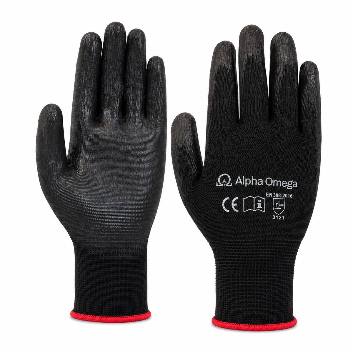 Alpha Omega® - PU-Flex Werkhandschoenen - Zwart - Maat 10/XL - Set à 10 paar