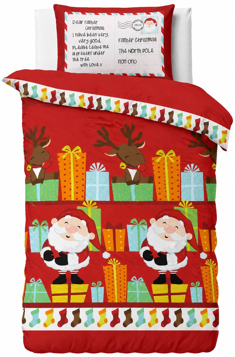 Kerst dekbedovertrek Santa's list 120x150 cm