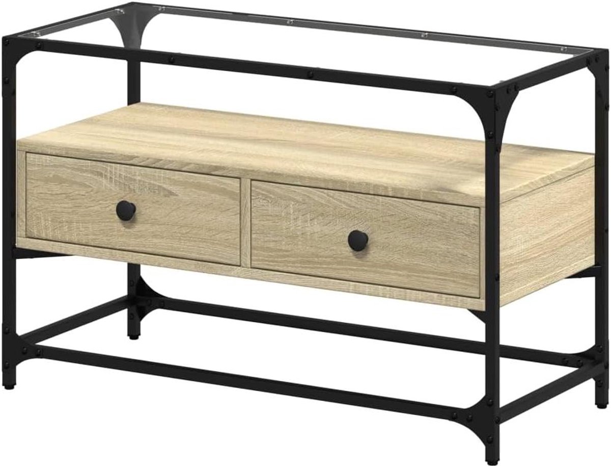 TV Kast - Tv Meubel Dressoir - Woonkamer Opbergen - Stabiel Metalen Frame - 80x35x51cm - Sonoma Eiken