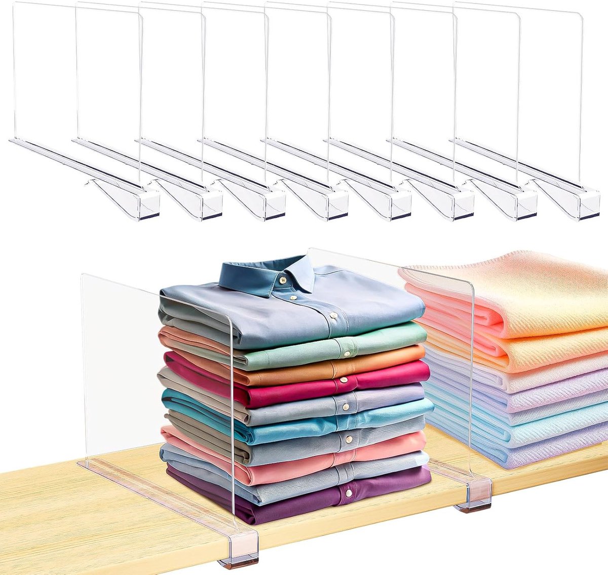 Transparante Kleding Organizer Scheidingsplaten 8-delig – Kast en Garderobe Verdeler – PS Materiaal