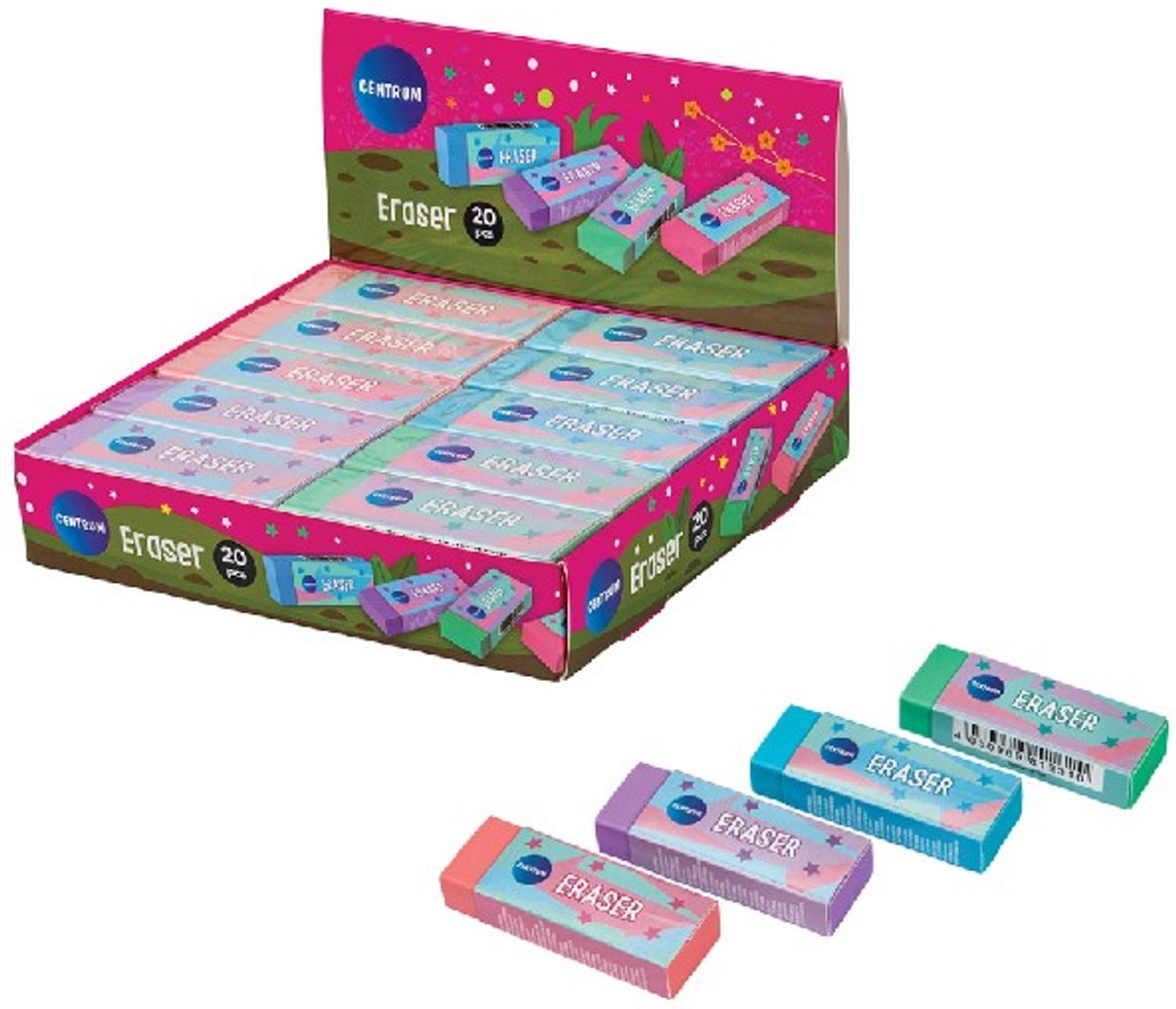 Centrum gummen set - 20 stuks in display - wit - school en kantoor.